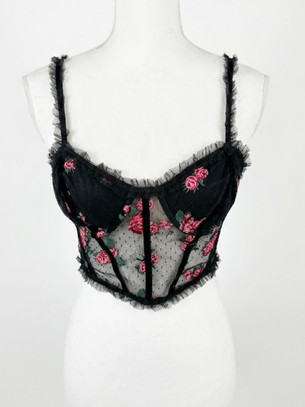 For Love And Lemons Black Floral Embroidered Lace Bustier
